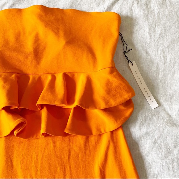 Susana Monaco Dresses & Skirts - SUSANA MONACO Strapless Ruffle Bodycon Mini Dress Popsicle Orange Large NEW NWT